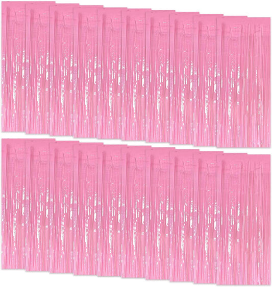 Skiennix 20 Pack Foil Curtain - Pink Metallic Tinsel Fringe Backdrop for Parties & Celebrations