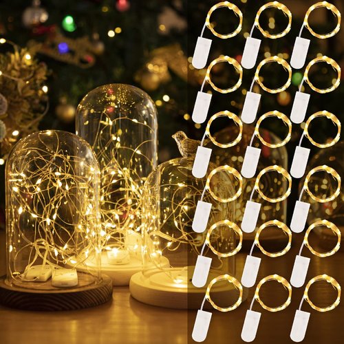 HXWEIYE 18 Pack Fairy Lights Battery Operated, 7ft 20LED Warm White Led Mini String Lights Mason Jar Lights, Waterproof Firefly Starry Light for Mason Jars Indoor Outdoor Wedding Party Crafts DIY