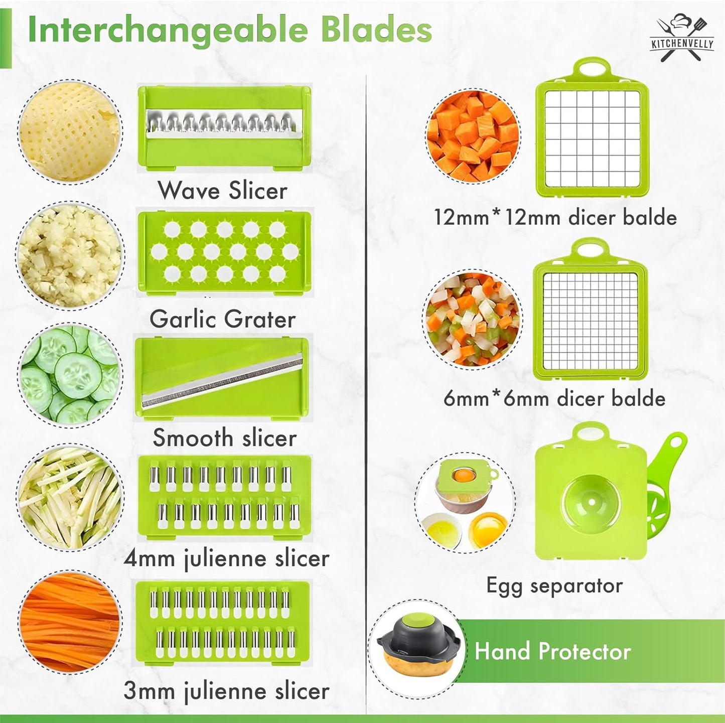 Skiennix Vegetable Chopper - 16-in-1 Food Dicer with 8 Stainless Steel Blades | Easy Meal Prep Tool in Green