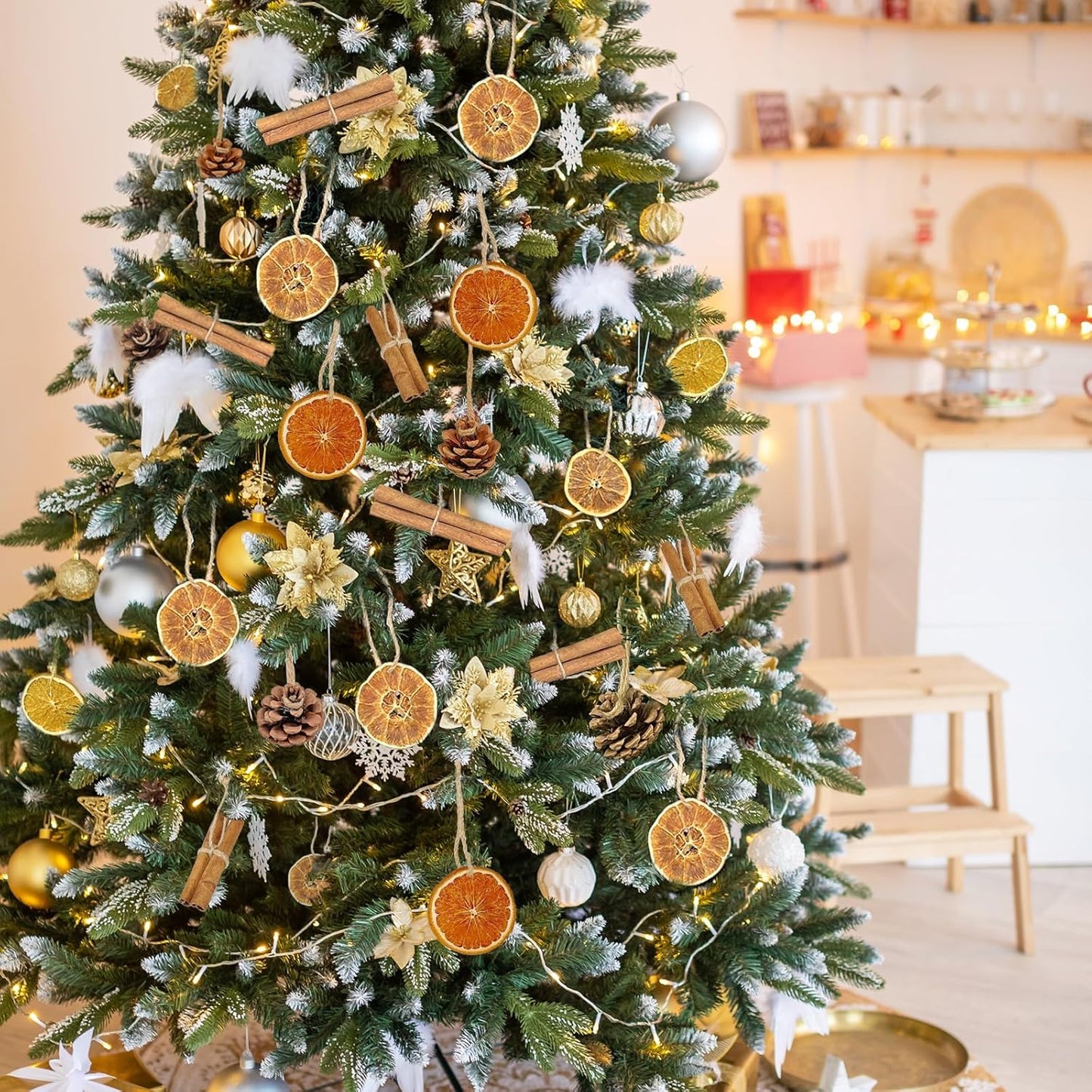 Regine Switzerland 32pcs Rustic Christmas Tree Ornaments Set - Dried Orange Slices & Pine Cones for DIY Decor