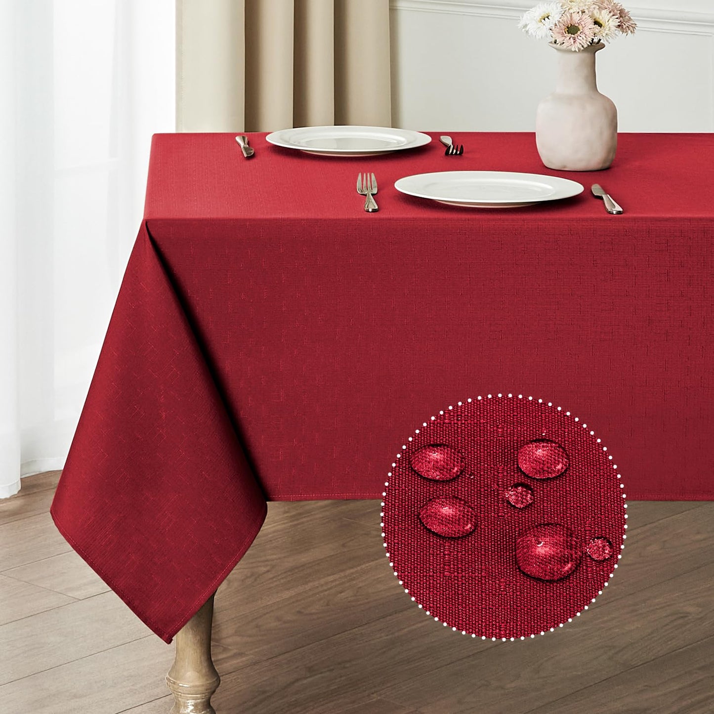 Veblandy Rectangle Tablecloth Waterproof 60x84 inch Linen Textured Table Cloth Stain and Wrinkle Resistant Washable, Decorative Fabric Table Cover for Dining, Party and Camping, Red