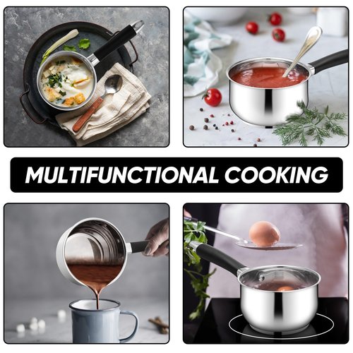 E-far 1 Quart Sauce Pan with Lid, Tri-Ply Base Stainless Steel Small Saucepan with Stay-Cool Handle, Non-toxic Kitchen Cooking Sauce Pot, Compatible with All Cooktops, Dishwasher Safe
