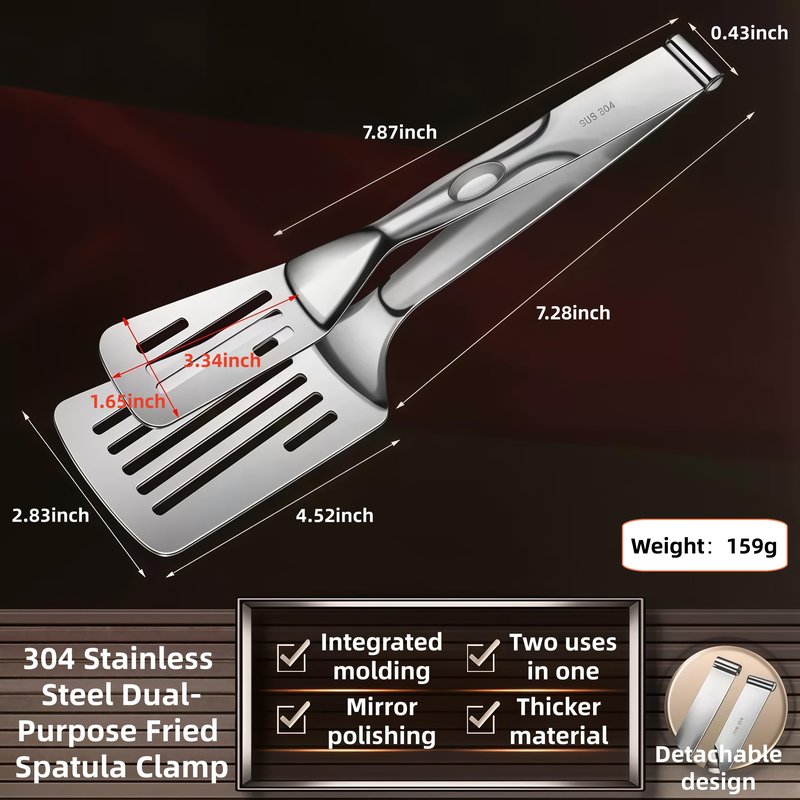 Huakai New Kitchen Cooking Tongs, Multifunctional Frying Spatula with Detachable Design, 304 Stainless Steel, Perfect for Grilling, Cooking, Frying, and Griddling (12.8 Inch)