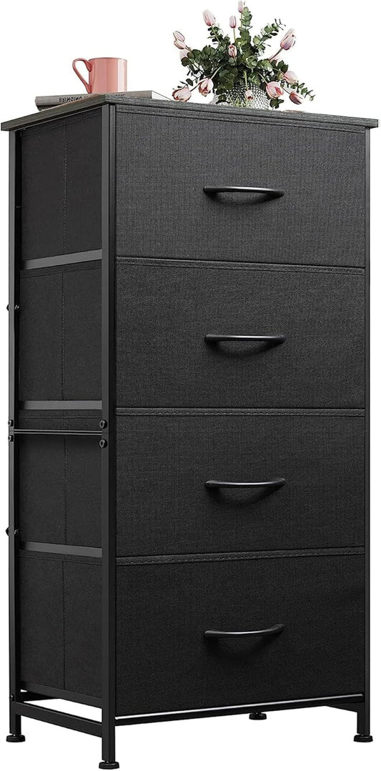 WLIVE Dresser - 4 Drawer Fabric Storage Tower with Sturdy Steel Frame | Charcoal Black