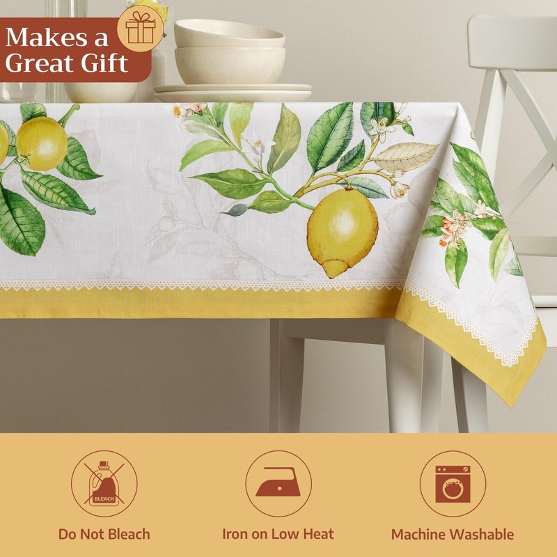 Maison d' Hermine Table Cloth Square Table 100% Cotton 60 x 60 Inches Tablecloth Reusable Decorative for Dining Kitchen Room Farmhouse Home Gifts for Mothers Day Spring Summer - Limoncello