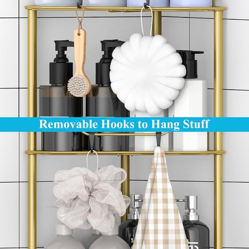 HuggieGems 5-Tier Corner Shower Caddy Organizer - Stylish Gold Bathroom Shelf Stand with Hooks