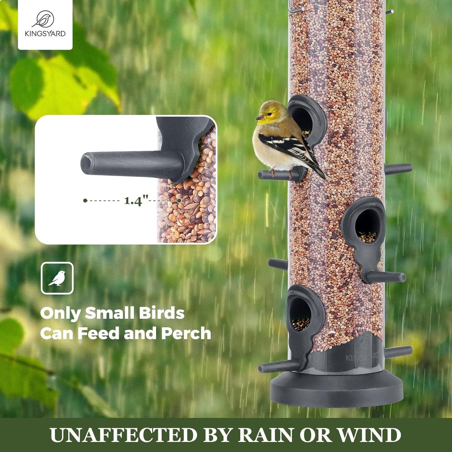 Kingsyard Tube Feeders - 2 Pack with 6 Feeding Ports | Premium Weatherproof Hard Plastic & Steel Hanger for Wild Birds (Black)