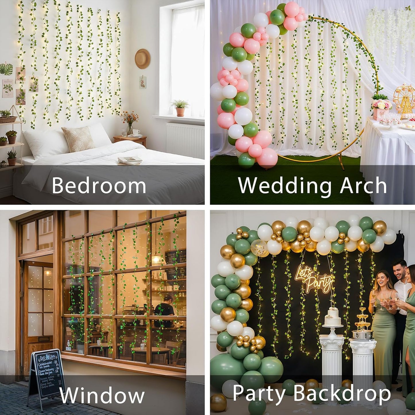 Suddus Vines with Lights - 150 LED Fairy Lights for Bedroom & Decor | 6.5ft x 4.9ft Ivy Curtain Lights