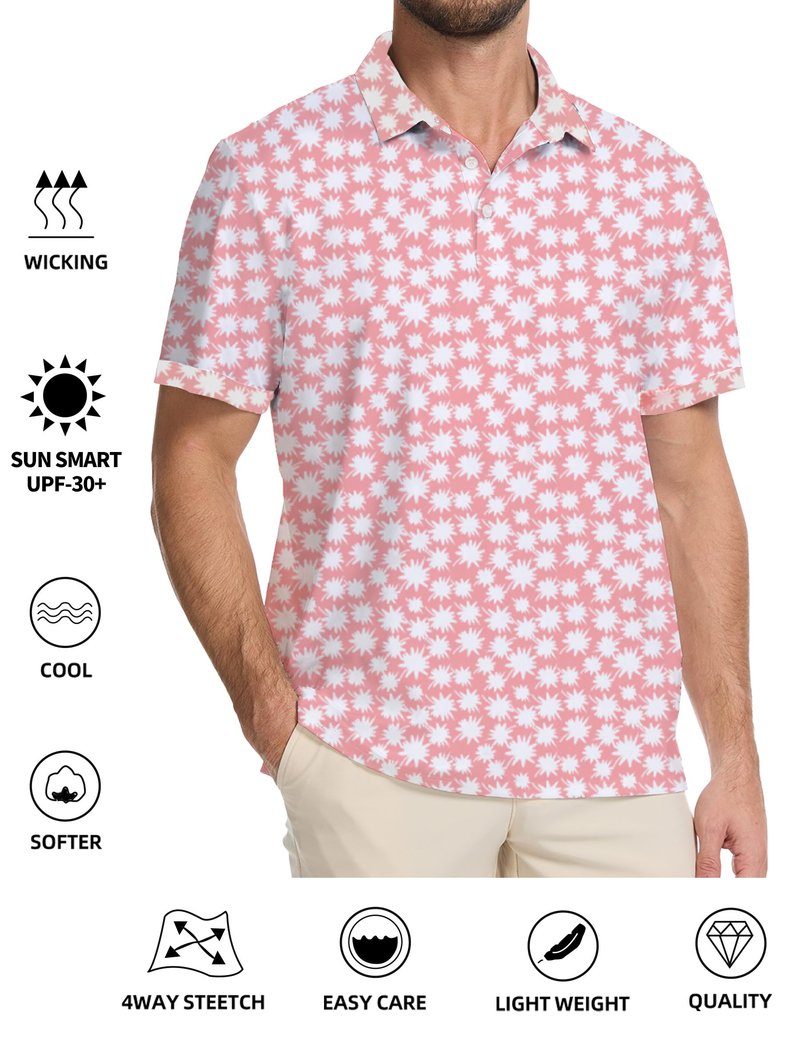 Actflare Golf Shirts for Men Dry Fit Moisture Wicking Short Sleeve Performance Print Polo Shirts Navy Patchwork,M