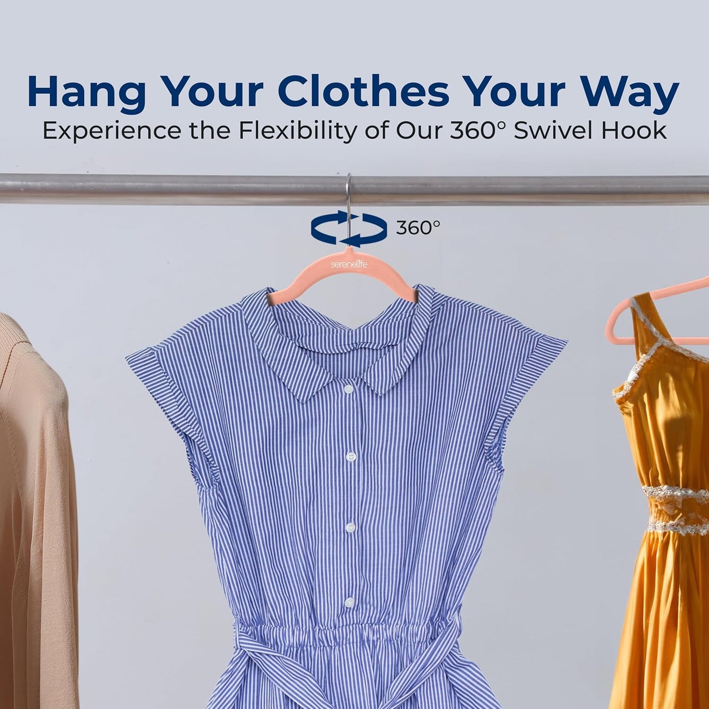 SereneLife Velvet Hangers - Non-Slip Felt with 360° Swivel Hook | Ultra-Thin & Space-Saving Design for Shirts, Sweaters, Dresses & More