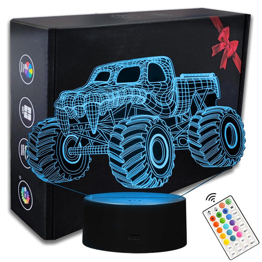 Monster Truck 3D LED Night Lamp,16 Color Night Light for Boys-Monster Truck Night Light Optical Illusion Lamp with Remote Control, Perfect for Kids' Room Décor, Cool Gifts for Truck Lovers