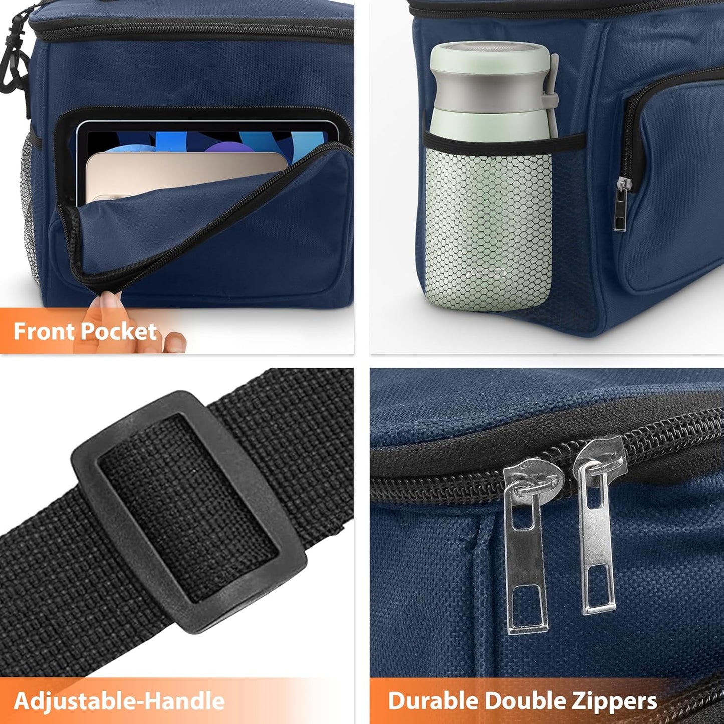 Skiennix Insulated Lunch Bag - Large Leakproof Cooler Tote for Work & Picnic | Adjustable Shoulder Strap, Blue