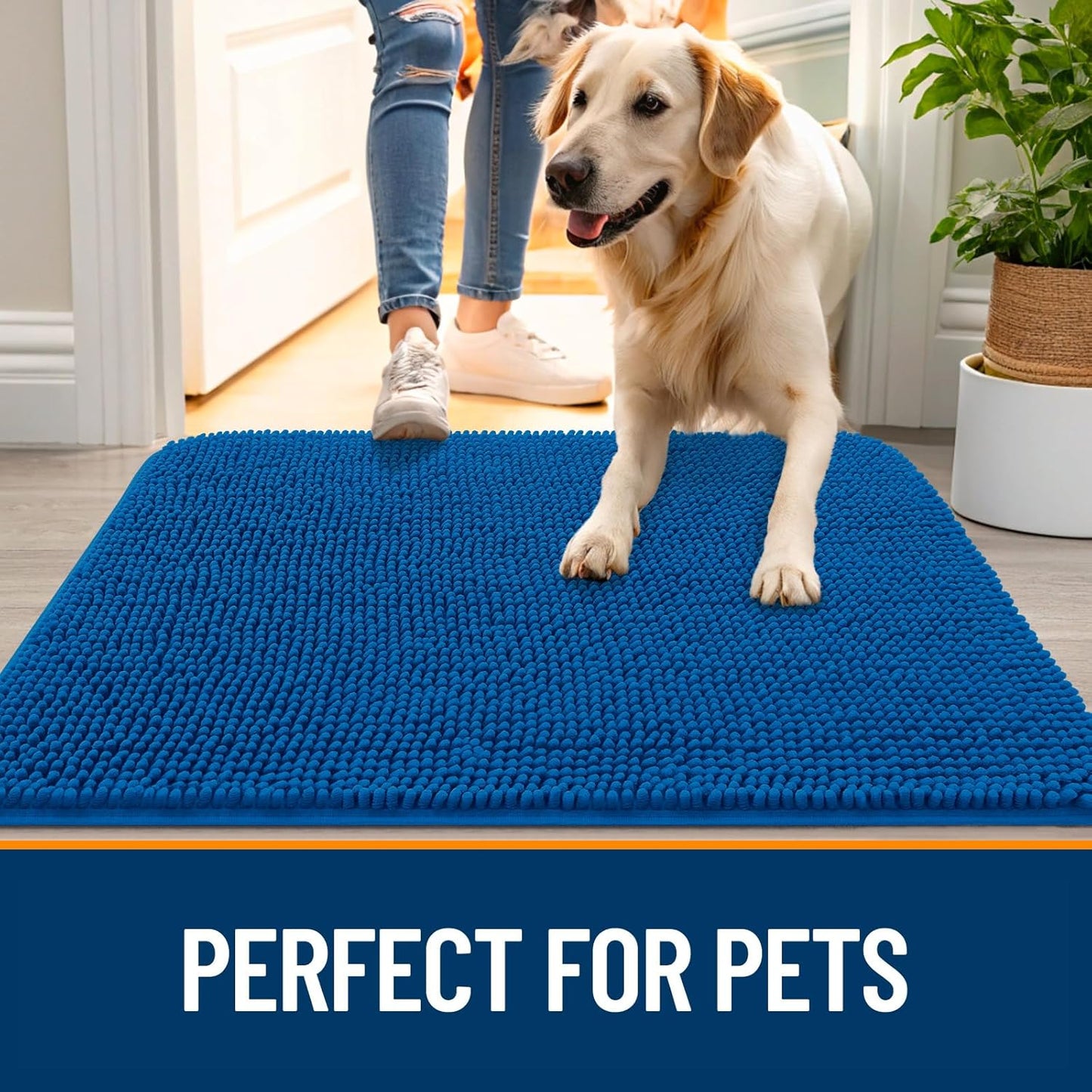 OLANLY Dog Door Mat - Absorbent Non-Slip Washable Doormat for Muddy Paws | 24x16 Deep Navy Blue