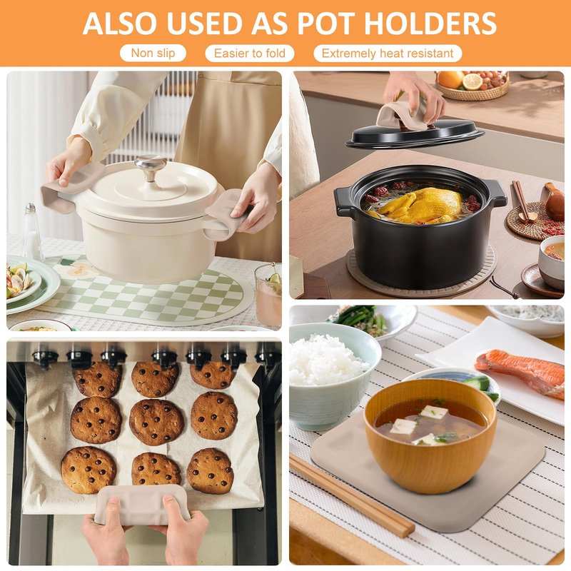 Silicone Trivets for Hot Pots and Pans, Pot Holders Hot Pads 6 Pack Silicone Mats for Kitchen Counter, Soft Durable Drying Mat, Jar Opener and Coasters (Brown)