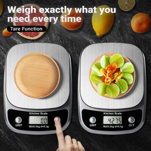 GRAM PRES Food Kitchen Scale Digital Weight Grams and Oz，Professional Small Digital Kitchen Food Scales 3kg/0.1g for Weight Loss