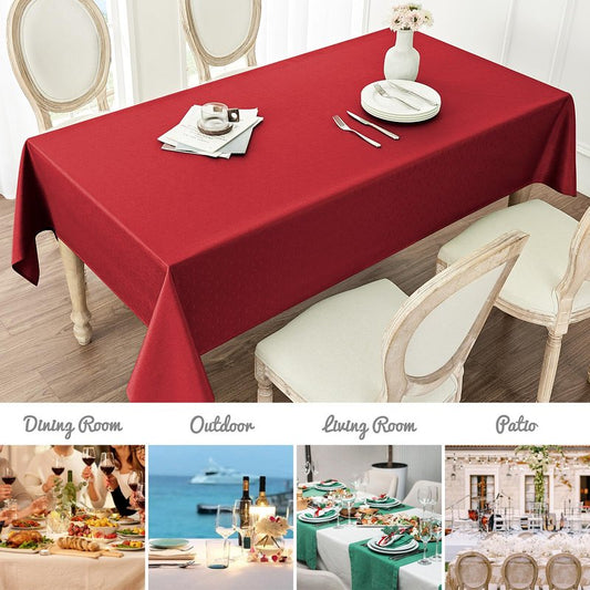 Veblandy Rectangle Tablecloth Waterproof 60x84 inch Linen Textured Table Cloth Stain and Wrinkle Resistant Washable, Decorative Fabric Table Cover for Dining, Party and Camping, Red