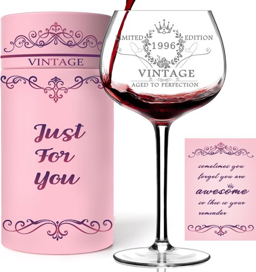 HSJSA 30TH Birthday Gifts for Her, Vintage 1996 Engraved 30th Hand-Blown Wine Glass, 30 Year Old Birthday Decorations For Women, Funny 30 Bday Gifts Idea For Woman, Friends, Daughter, Wife, Sister