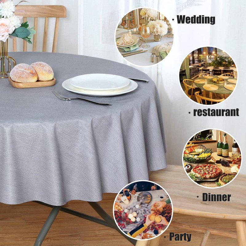 sancua 100% Waterproof Round PVC Tablecloth - 54 Inch - Oil Proof Spill Proof Vinyl Table Cloth, Wipe Clean Table Cover for Dining Tables, Buffet Parties and Camping, Grey