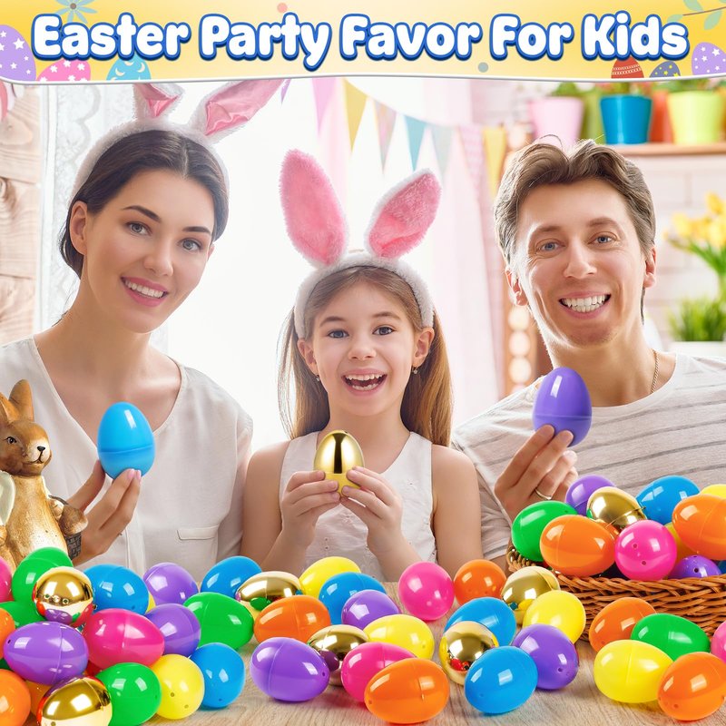 Jumlys 36 Count 3.15" Plastic Easter Eggs, 30 Pcs Empty Suprise Egg 6 Pcs Golden Eggs Bulk, Fillable Egg with Hinge for Easter Hunt, Basket Stuffers Fillers and Easter Party Favor