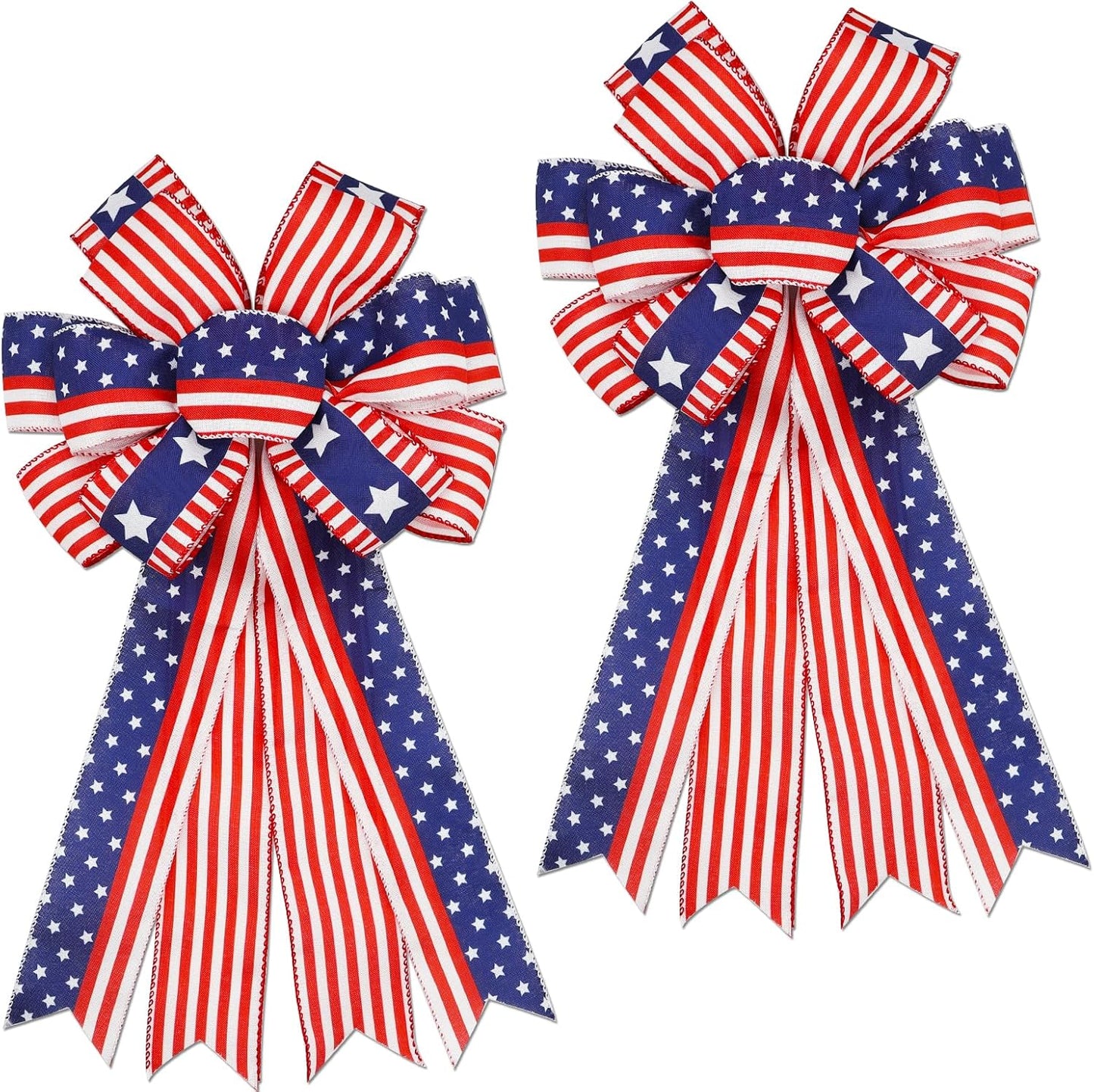 Skiennix Large 4th of July Bows - Pre-Tied Patriotic Wired Ribbon Bows, 20x11 Inch, 2 Pack (Red)