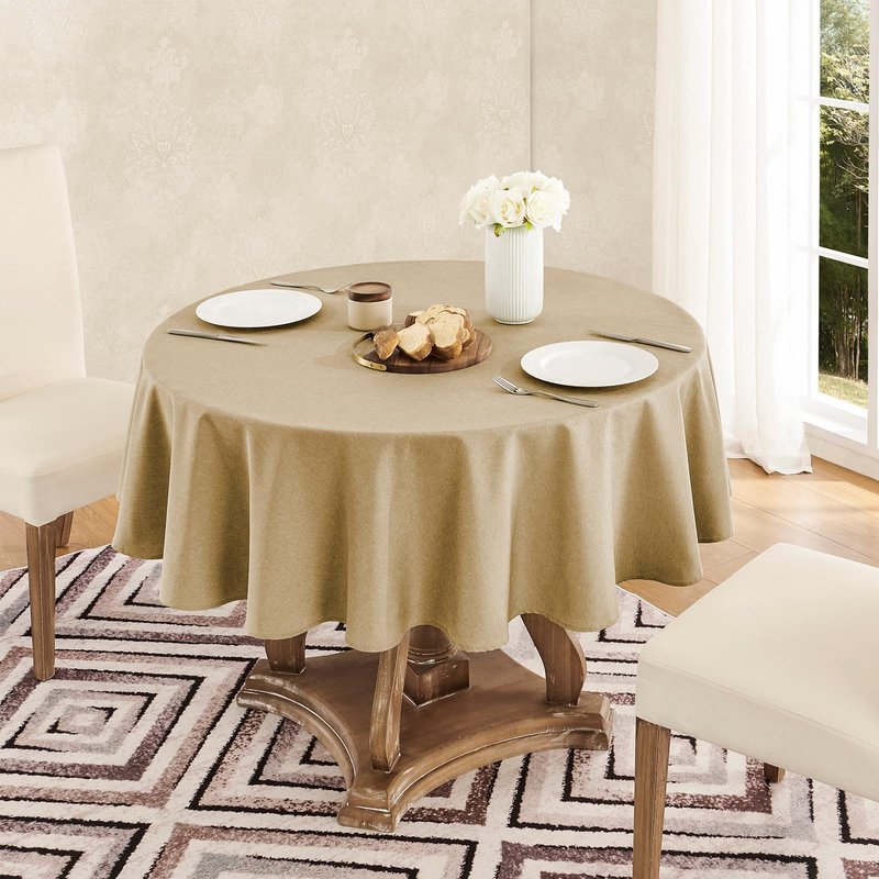 Veblandy Tablecloth Linen Textured Waterproof & Stain Resistant Table Cloth Wrinkle Free Decorative Fabric Farmhouse Table Cover for Dining/Party/Buffet/Wedding, 60 x 60 Inch, Coffee
