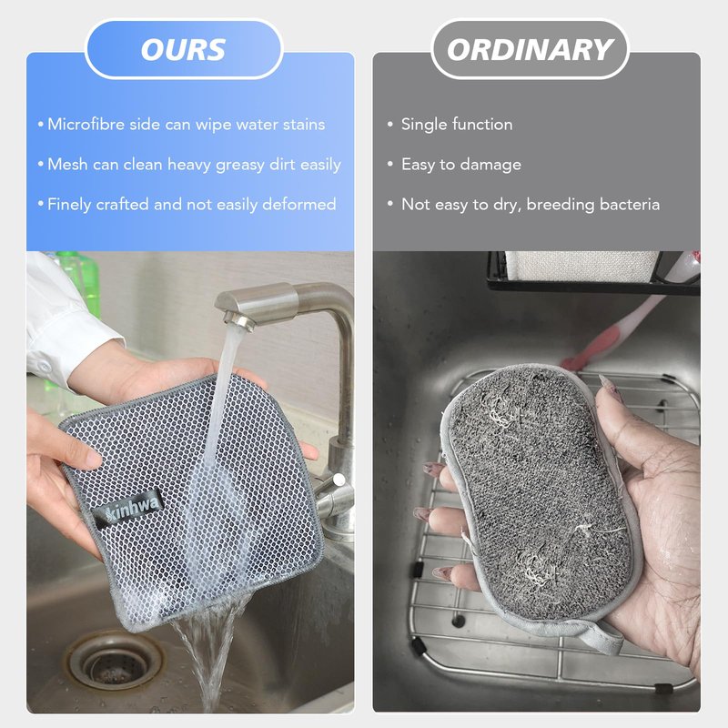 KinHwa Kitchen Washcloths for Dishes Absorbent Microfiber Dish Cloths Quick Dry Dish Rags with Poly Scour Scrub Side Ideal for Kitchen Cleaning (Gray, 7inchx7inch 9 Pack)