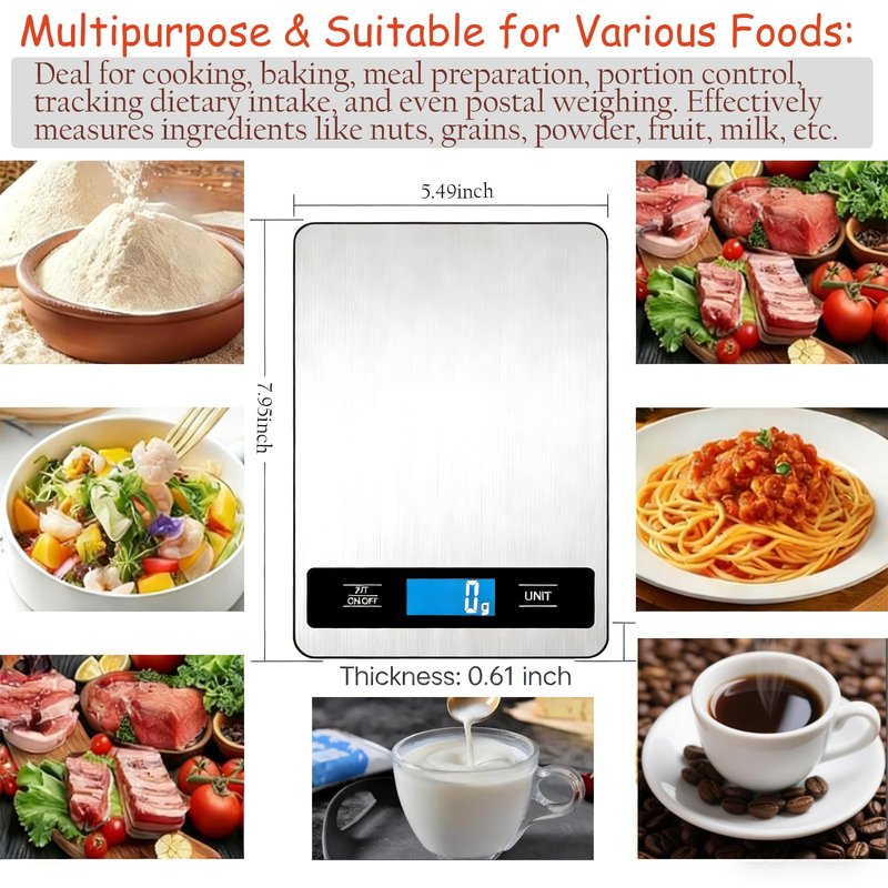 Kitchen Food Scale 33lb/15kg, High Precision 1g Digital Weight Scale with Timer & Backlit LCD, Stainless Steel, Tare & Unit Conversion (g/oz/ml/lb) for Pet Care or Cooking Baking Coffee Meat Bread