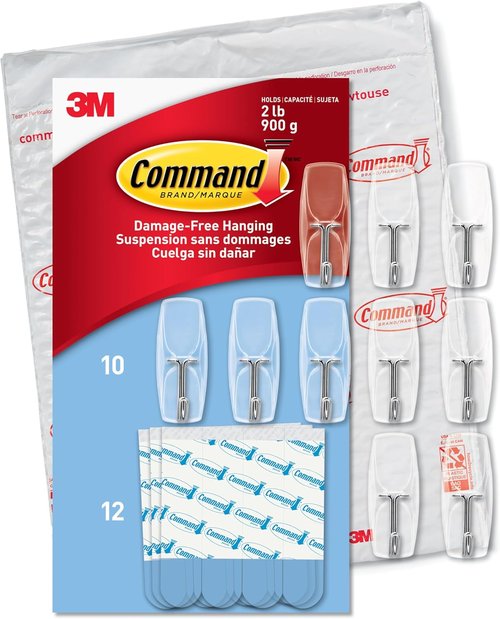 Command Medium Clear Wire Toggle Hooks - Damage-Free Hanging Solution | 10 Hooks & 12 Strips, Holds Up to 2 lb