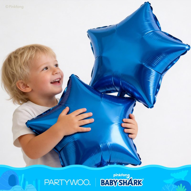 PartyWoo Baby Shark Blue Foil Number 2 Balloon 5pcs 40 18 Inch Blue Round Star Mylar Helium Birthday Balloons for Boys and Girls Baby Shark Under the Sea Ocean Kids Second Birthday Party Decorations