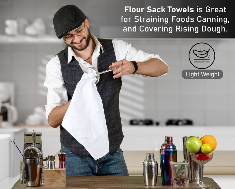 RUVANTI Flour Sack Towels 12 Pack 28 x 28 Inches, Ring Spun 100% Cotton Dish Towel, Machine Washable, Absorbent - Flour Sack Kitchen Towels for Drying and Cleaning - White