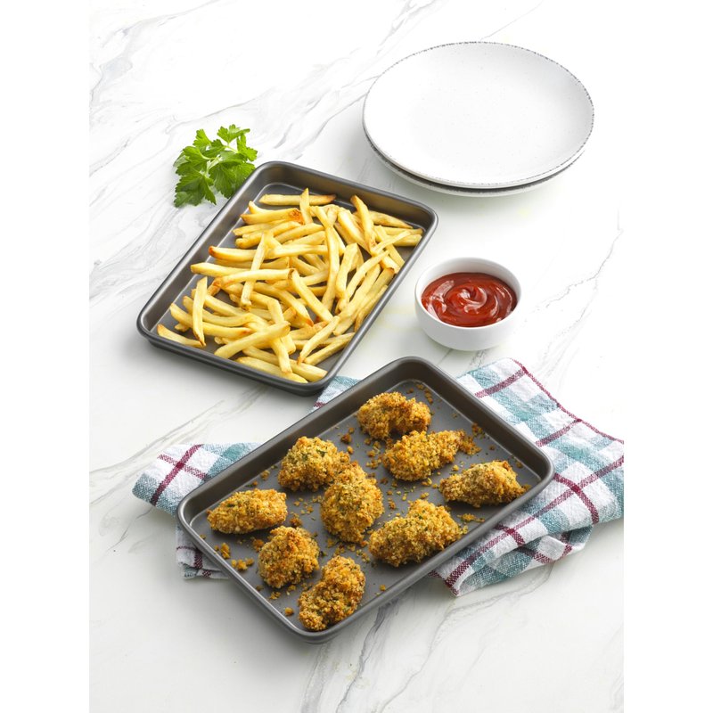 GoodCook Everyday Toaster Oven Mini Baking Sheets Set of 2 Set of 2 Heavy-Gauge Steel Baking Pans with Scratch-Resistant Nonstick, 9 x 6.2-Inch, Gray
