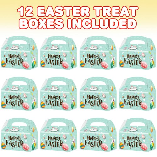 Easter Treat Boxes, Pack of 12 Easter Bunny Boxes for Candy, Cookies and Party Favors, Cute Cardboard Boxes with Handles for Wedding Candy, Birthday Favors, Holiday Goodies
