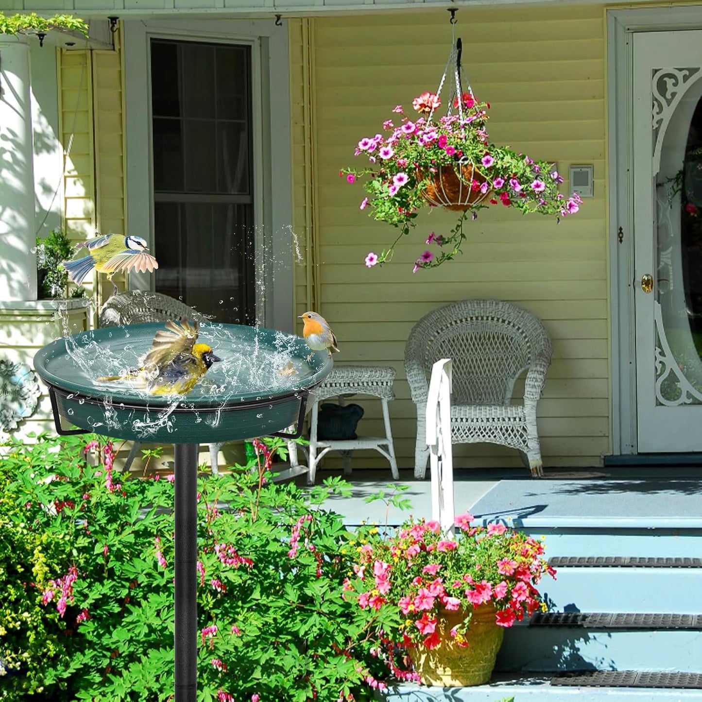 Regine Switzerland Freestanding Birdbath - Outdoor Garden Bird Feeder Bowl with Metal Stake | 35.5 Inch, Detachable Design