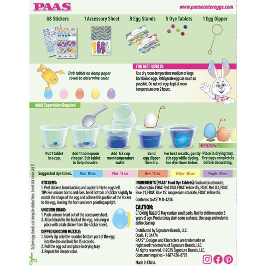 PAAS Unicorn Egg Decorating Kit – Create Magical Unicorn Eggs with 5 Dye Tablets, 88 Stickers, and 1 Accessory Sheet