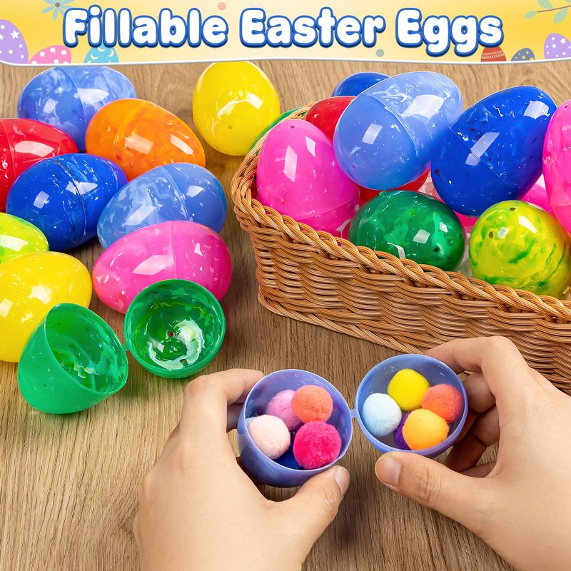 OleFun 72 PCS Plastic Empty Easter Eggs, 3.15'' Large Bulk Painted Easter Eggs in 8 Colors, Hinged Fillable Eggs for Easter Egg Hunt, Surprise Eggs, Basket Stuffers, Easter Party Favor for Kids