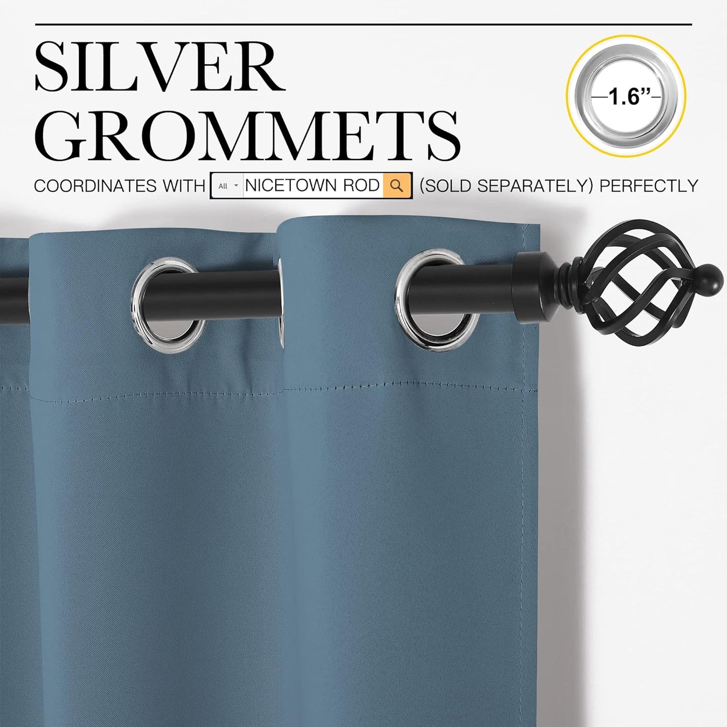 NICETOWN Smoky Blue Blackout Curtains - Thermal Insulated Drapes for Living Room | 68" Length, 55" Wide, 2 Panels