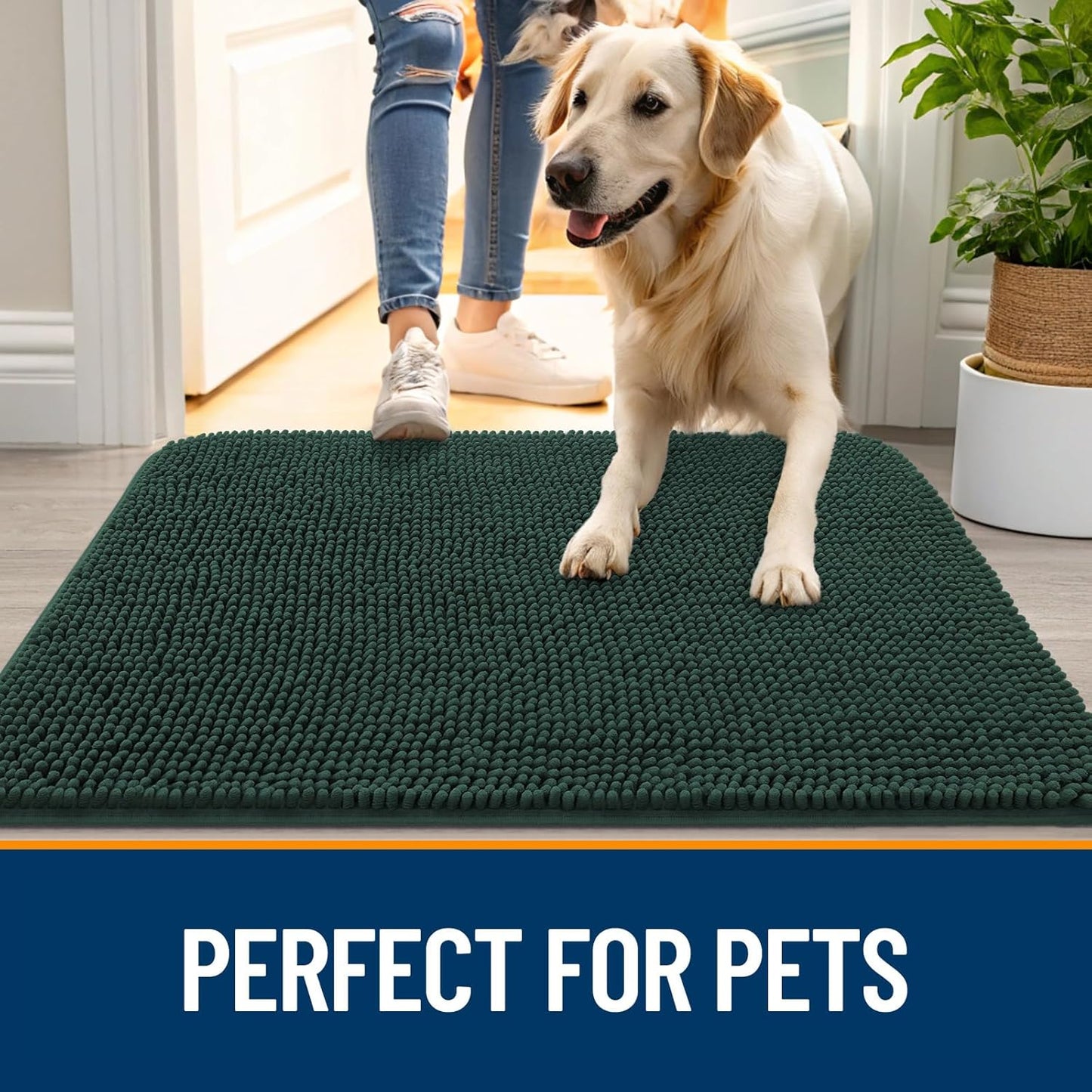 OLANLY Dog Door Mat - Absorbent Non-Slip Washable Doormat for Muddy Paws | 70x24 Blackish Green