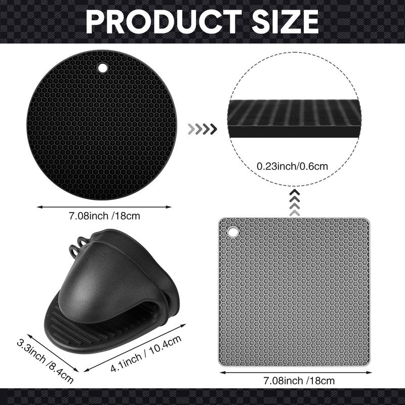 Remagr 12 Pack Silicone Trivet Mats Hot Pads with Silicone Oven Mitts Non Slip Pot Holders Heat Resistant Trivet Pads Cooking for Kitchen Counter Table Placemats (Black, Gray)