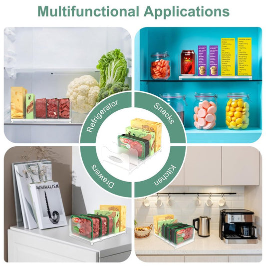 SURETIVIAN Freezer Organizer 12” Visible Fridge Organizer Rack with Removable Dividers and Handles, Freely Adjustable, Fits Refrigerator Frozen Meals, Lunch Meat Box, Cheeses(White)