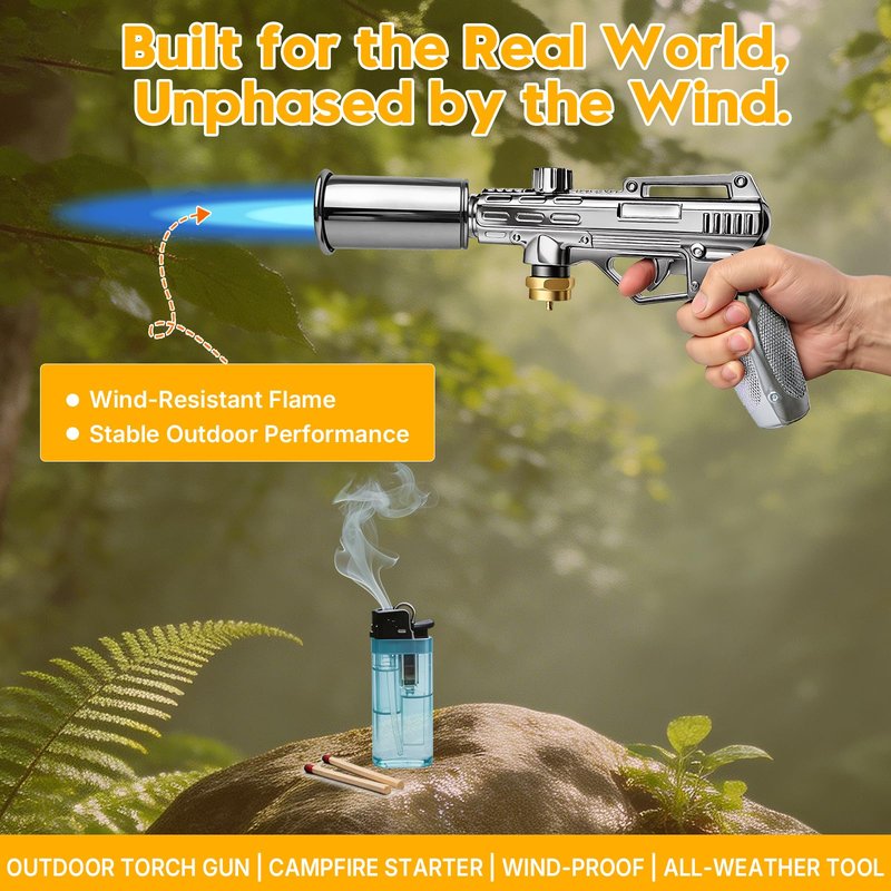 Propane Torch Gun, Adjustable Turbo Flame Blowtorch – 3272°F Max,Culinary Torch for BBQ, Searing Steak, Sous Vide, Campfire Starter (Tank Not Included)