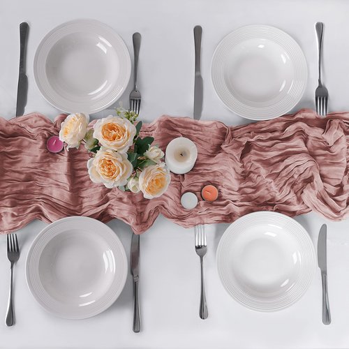 flohar 6 Pack Cheesecloth Table Runner 9ft,17 x 108 inch Gauze Table Runner Rustic Romantic Wedding Runner for Wedding Bridal Shower Fall Decoration,Dusty Pink