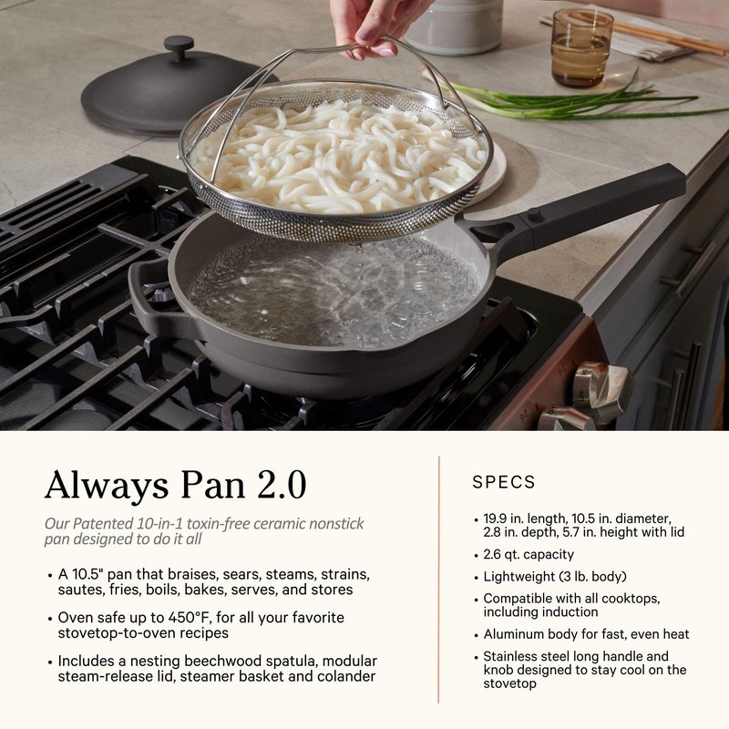 Our Place Cookware Duo | 7-Piece Ceramic Cookware Set with 10.5" Always Pan 2.0, 5.5 Qt Perfect Pot & Strainer Basket | Induction & Oven Safe up to 450°F | Nonstick, Non-Toxic Cookware | Char