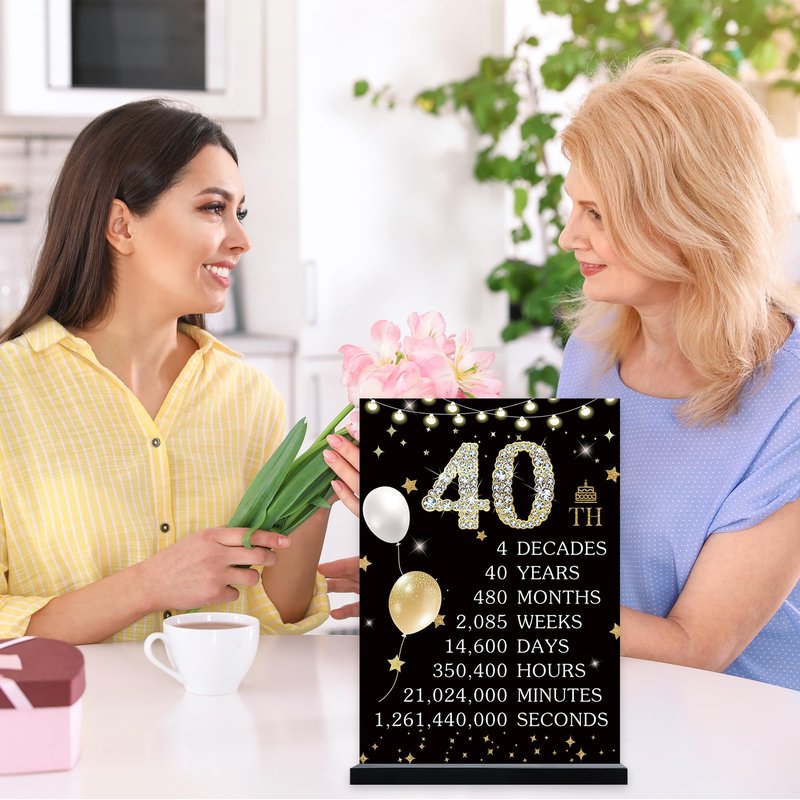 Roetyce 40th Birthday Decorations Gift for Women Men, Black Gold Back in 1986 Poster Acrylic Sign Centerpiece(1PC Duplex Printing), 40th Anniversary Table Decor, 40 Years Old Birthday Party Supplies