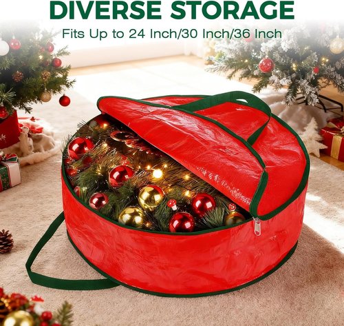 DeckTheHalls Christmas Wreath Storage Container - 2-Pack Waterproof with Secure Zipper & Carry Handles | 30 Inch Year-Round Protection for Holiday Decor
