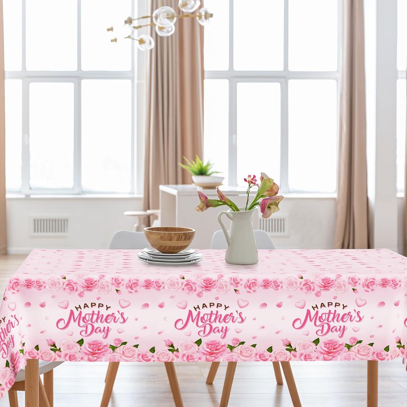 QZYL 3 Pack Mothers Day Table Cloths, 108" x 54" Mother's Day Decorations, Plastic Pink Disposable Table Decor with Roses Floral Flowers, Waterproof Rectangular Tablecloth for Best Mom Party Supplies
