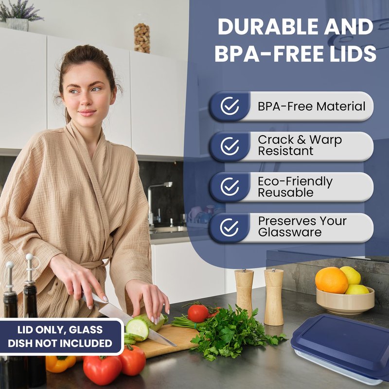 Replacement Lid fits Pyrex 9x13 233 Glass Casserole Baking Dish Container with Tab Handles, for 3-Quart Model 233-PC (Navy)