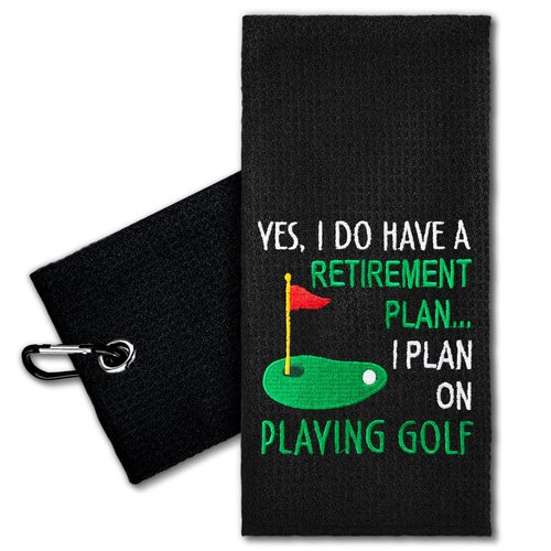 ERHACHAIJIA Yes I'd Have A Retirement Plan Embroidered Golf Towel with Clip. Funny Golf Accessories Gifts for Men Women Golfer Grandma Grandpa Mom Dad, Birthday Retirement