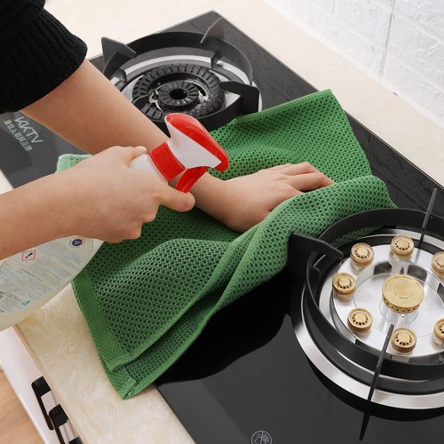 Homaxy 100% Cotton Waffle Weave Kitchen Dish Towels, Ultra Soft Absorbent Quick Drying Cleaning Towel, 13 x 28 Inches, 4-Pack, Grass Green