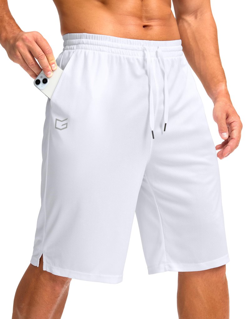 G Gradual Men's Athletic Shorts with Pockets 9" / 11" Long Basketball Shorts Lightweight Quick Dry Gym Workout Shorts for Men(White,4XL)