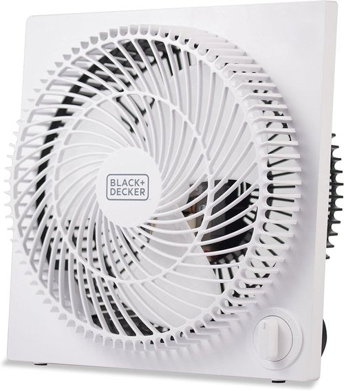 BLACK+DECKER 9-Inch Box Fan - Portable 3-Speed Desk Fan for Home Office or Garage | White Finish